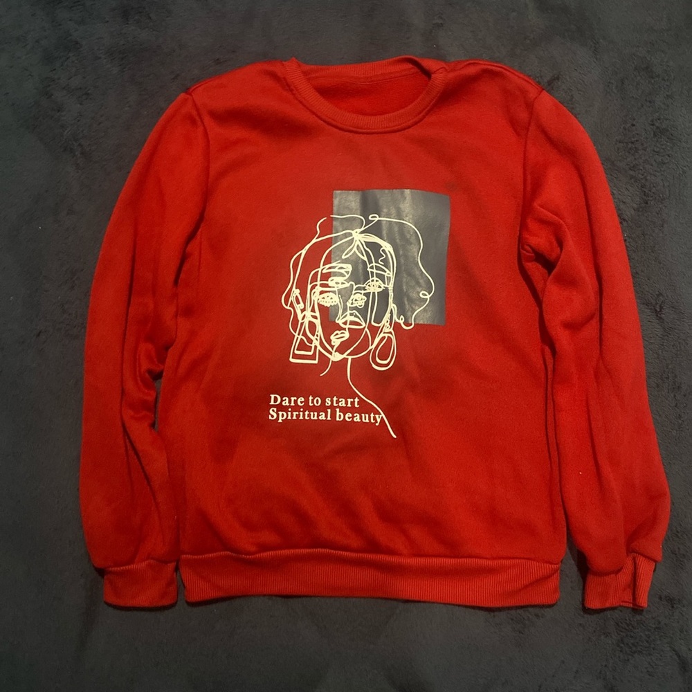 Abstract Figure & Slogan Thermal Lined Sweater